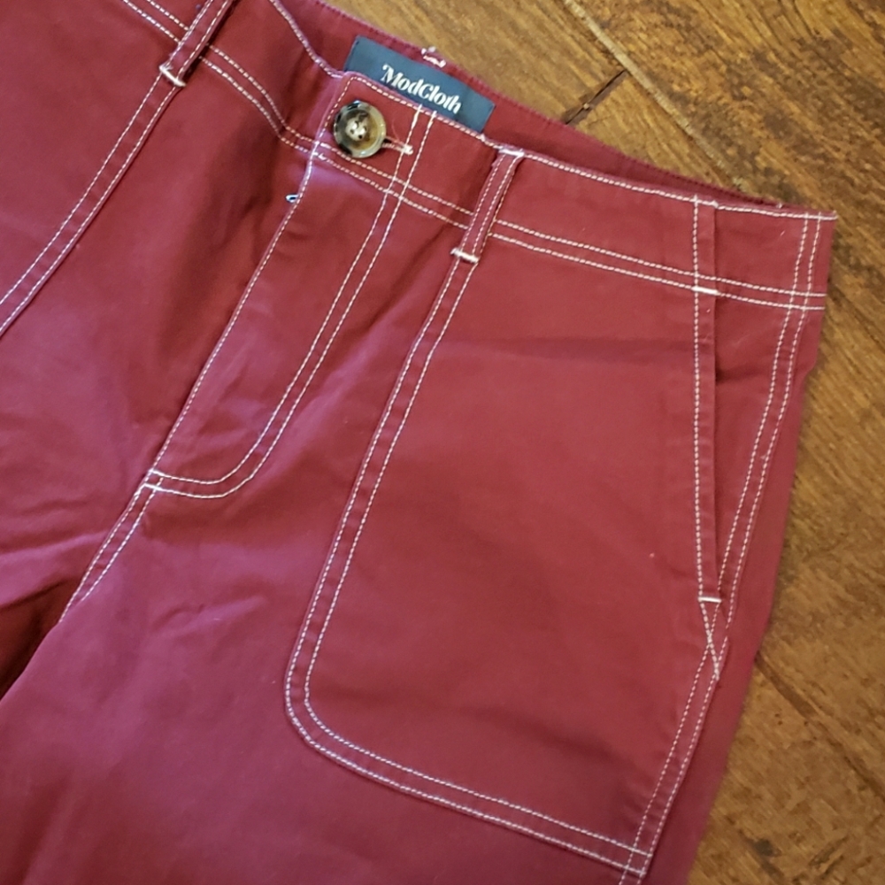 Modcloth women's wide leg red crop utility pants